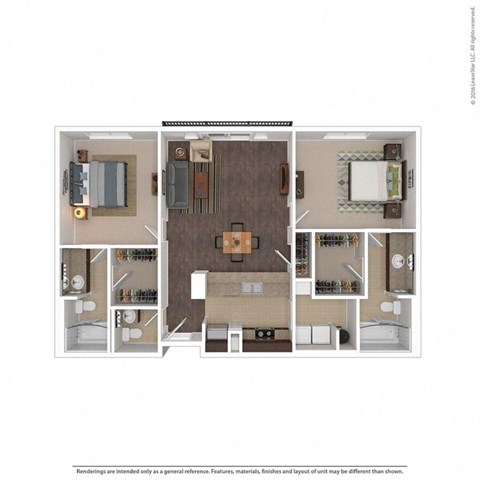 Floor plan for 2 beds, 2.5 baths, 1091 sqft